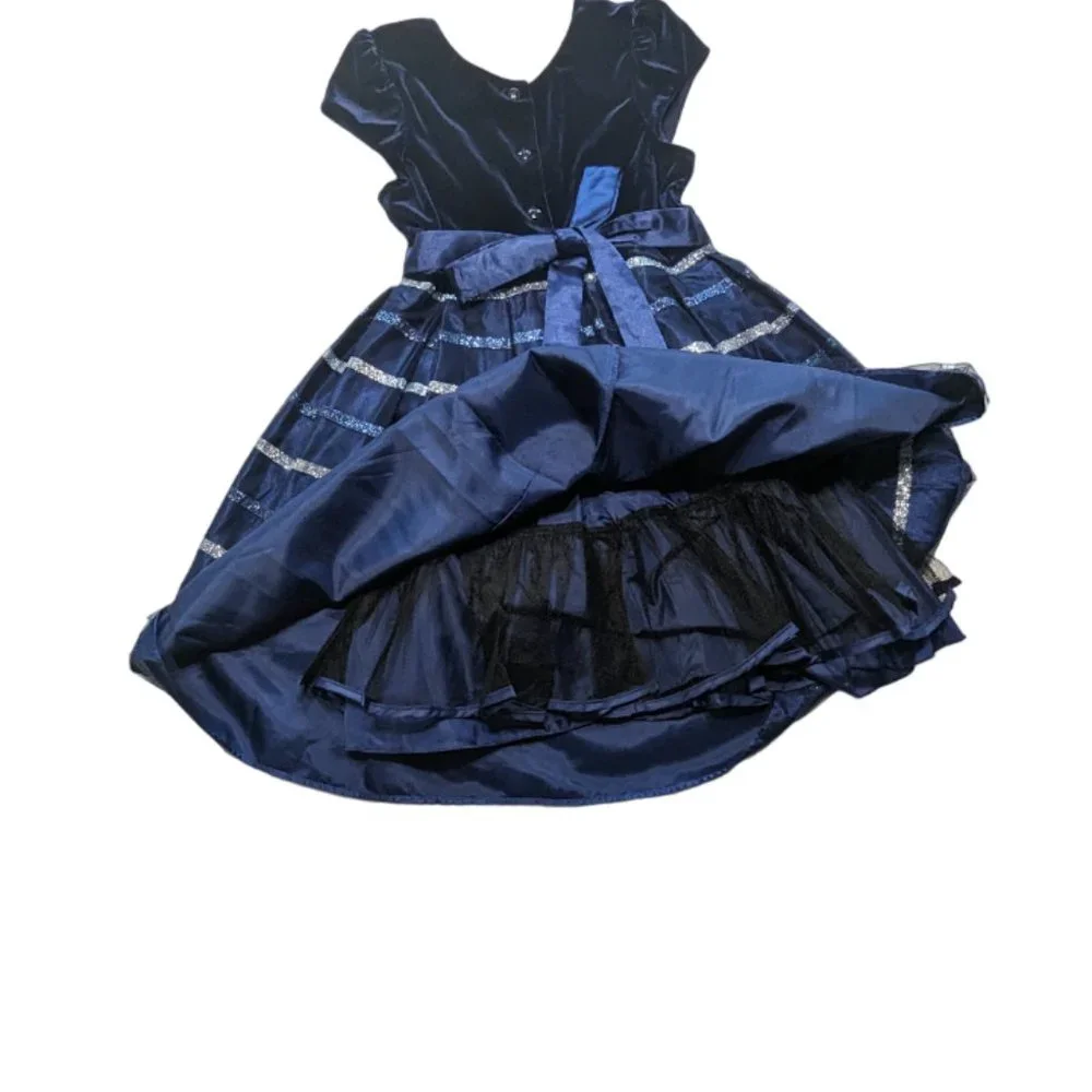 Joan Michele Blue Glitter StripeBow Special Occasion Dress Size 8 - Picture 1 of 7